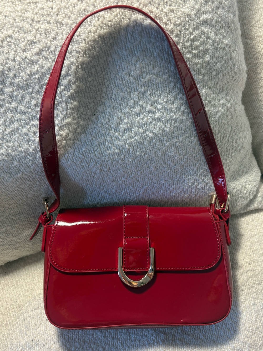 Red Leather Mini Shoulder Bag with Gold Accents